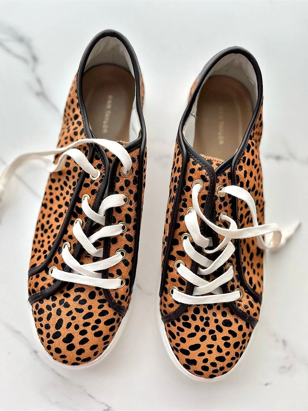 Ann Taylor Leopard Print Calf Hair Sneakers Brown